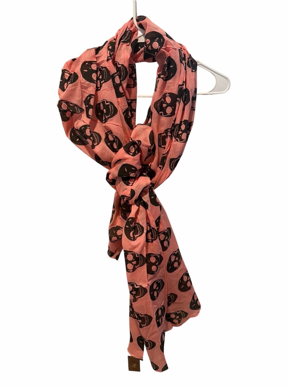 Raj Peach Black Skull Print Cotton Scarf Wrap Shawl NWT One Size